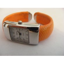 Eikon Bright Orange Snakeskin Leather 5/8 Inch Cuff Band Quartz Watch