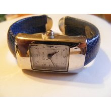 Eikon Dark Navy Simulated Snakeskin Leather 5/8 Cuff Band Quartz Watch