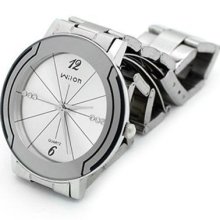 Elegant Wilon Radial Lines Pattern White Dial Womens Stainless Steel Wrist Watch