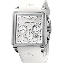 Emporio Armani Mens Silver Chro Rubber Watch Ar5851