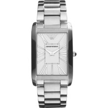 Emporio Armani Men's Super Slim AR2036 Silver Stainless-Steel Quartz Watch with White Dial