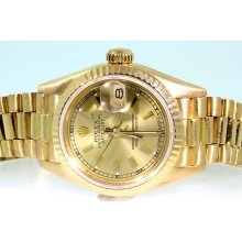 Estate $20,000 Genuine Rolex Ladies 18k Gold Champagne Dial Watch