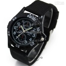 Fabric Strap Army Black Quartz Fashion Teens Hiker Men Women Wrist W