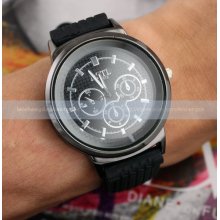 Fashio Hours Mens Black Army Militar Silicone Rubber Sports Quartz Wrist Watch