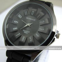 Fashion Analog Quartz Hours Clock Dial Black Rubber Unisex Wrist Watch Wha98