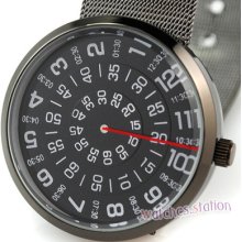 Fashion Black Steel Case Special Time Display Roate Dial Womens Quartz Watch