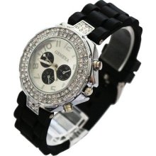 Fashion Bling Crystal Rhinestone Bezel Silicone Bracelet Quartz Wrist Watch Cr2