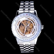 Fashion Business Men White Stainless Steel Oversize Tourbillon Mechanical Watch