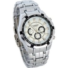 Fashion Curren Round Dial Steel Band Men's Wrist Watch For Men's Watch White