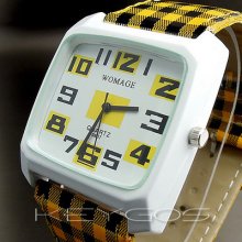 Fashion Cute Quartz Hours Dial Yellow Leather Girl Young Wrist Watch Wt062