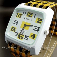 Fashion Cute Quartz Hours Dial Yellow Leather Girl Young Wrist Watch Wh062-b