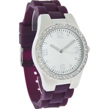 Fashion Ladies Crystal Silver Dial Purple Rubber Band Quartz Watch ZRT8031