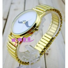 Fashion Ladies Handlebar Mustache Gold Dial Women Vintage Casual Leather Watch