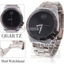 Fashion Men Watch. Silver Steel Quartz Analog Watch For Men With Bl