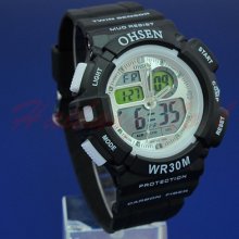 Fashion Mens Date Day Chronograph Digital Sport Watch Ohsen White Big Face