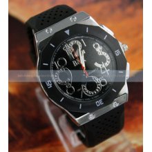 Fashion Mens Outdoor Sports Analog Black Silicone Quartz Wrist Watch