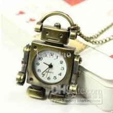 Fashion Vintage Bronze Robot Pocket Watch Necklace,gift Watch.a0171