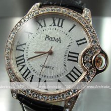 Fashion White Dial Black Leather Quartz Ladies Women Wrist Watch Wha149