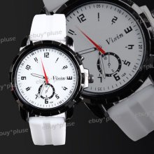 Fashion White Silicone Rubber Band Men Unisex Sport Analog Quartz Wrist Watch