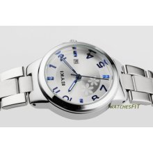 Fashion Women's Eyki Date Blue Arabic Numerals S/steel Wrist Quartz Watch