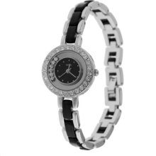 Fashionable Crystal Cirle Waterproof Lady's Wrist Watch (Black) - Stainless Steel - Black