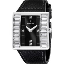 Festina Women's F16538/2 Black Leather Quartz Watch with Black Dial