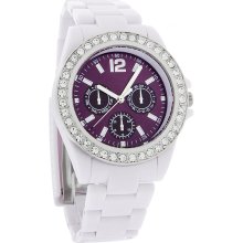 Fichele Ladies Fashion 3-eye Purple Dial White Bracelet Quartz Watch ZRT8025