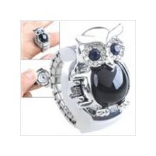 Finger Ring Quartz Watch with Rhinestone - Black