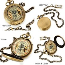 Floral Antique Style Pocket-watch with Visible Internal Gears - Gold - 3 - Other