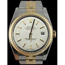 Fluted bezel rolex men datejust watch SS & gold jubilee white stick dial