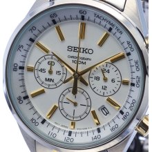 For 2013 Luxury White Dial Mens Seiko 100m Sports Chronograph Ssb043p1