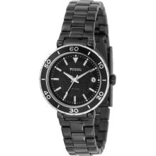 Fossil Am4280 Ip Allie Solid And Glossy Stainless Black Bezel & Band, Date View