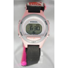 Fossil Digital Women's Watch Pink Velcro Strap Alarm Chrono Timer