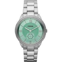 Fossil Ladies Sydney Oversized Silver Steel Watch Seafoam Green Dial Es3063