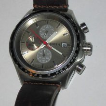 Fossil Mens Ch2787 Leather Synthetic Analog Grey Dial Watch Excellent Condition