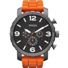 Fossil Mens Nate Orange Silicone Watch