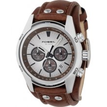 Fossil Silver Case Brown Leather Strap Chronograph Men's Watch CH2565