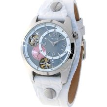 Fossil Women's Mechanical Me1082 White Leather Analog Quartz Watch Grey Dial