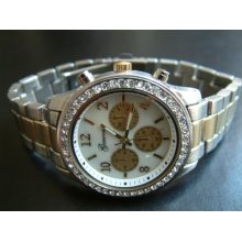 Geneva 2 Tone Crystal Mk Look Quartz Watch