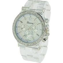 Geneva Designer Inspired CZ Encircled Faux Chronograph Boyfriend ...