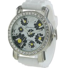 Geneva Flower Power Crystal Jelly Watch-white