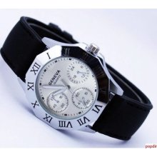 Geneva Lady's Quartz Wrist Watch Black Silicone Jelly Band Roman Number Show