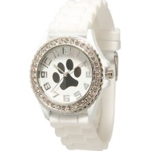 Geneva Paw White Silicone Rubber Jelly Watch With Crystals