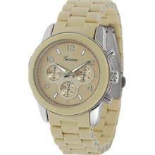 Geneva Platinum 3325 Women's Decorative Chronograph Link Watch-TAN