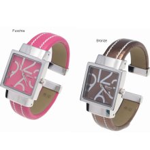 Geneva Platinum Colored White Stitch Bangle Watch (Fuschia)