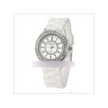 Geneva platinum cz accented silicone link watch