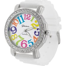 Geneva Platinum Ladies' Large Round Face Silicone Watch