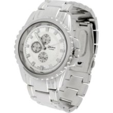 Geneva Platinum Men's Quartz Polished Bracelet Silver-tone & White Watch