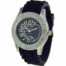 Geneva Platinum Women's 3258.Black Black Rubber Quartz Watch with Grey Dial