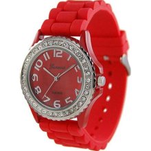 Geneva Platinum Women's 6886.Red Red Rubber Quartz Watch with Red ...